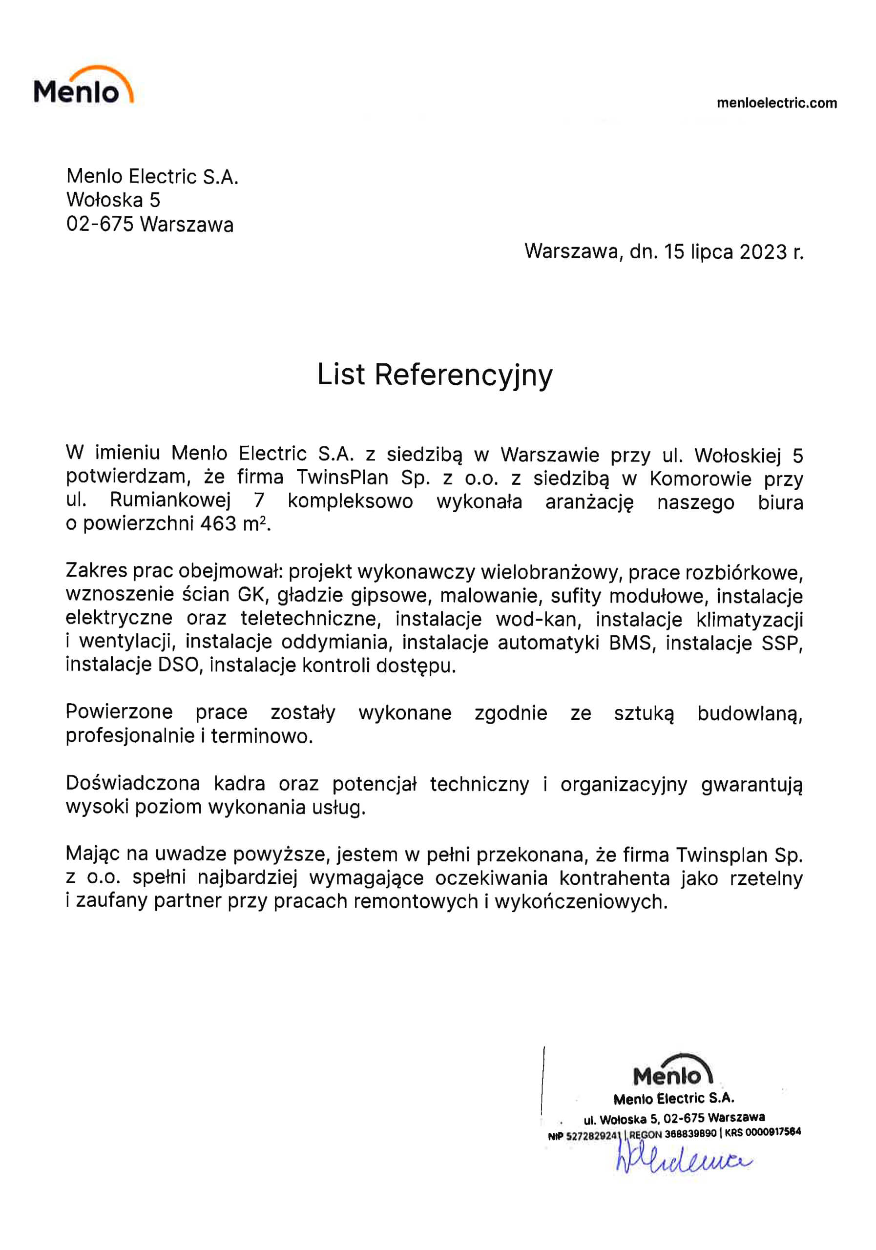 Referencje Menlo