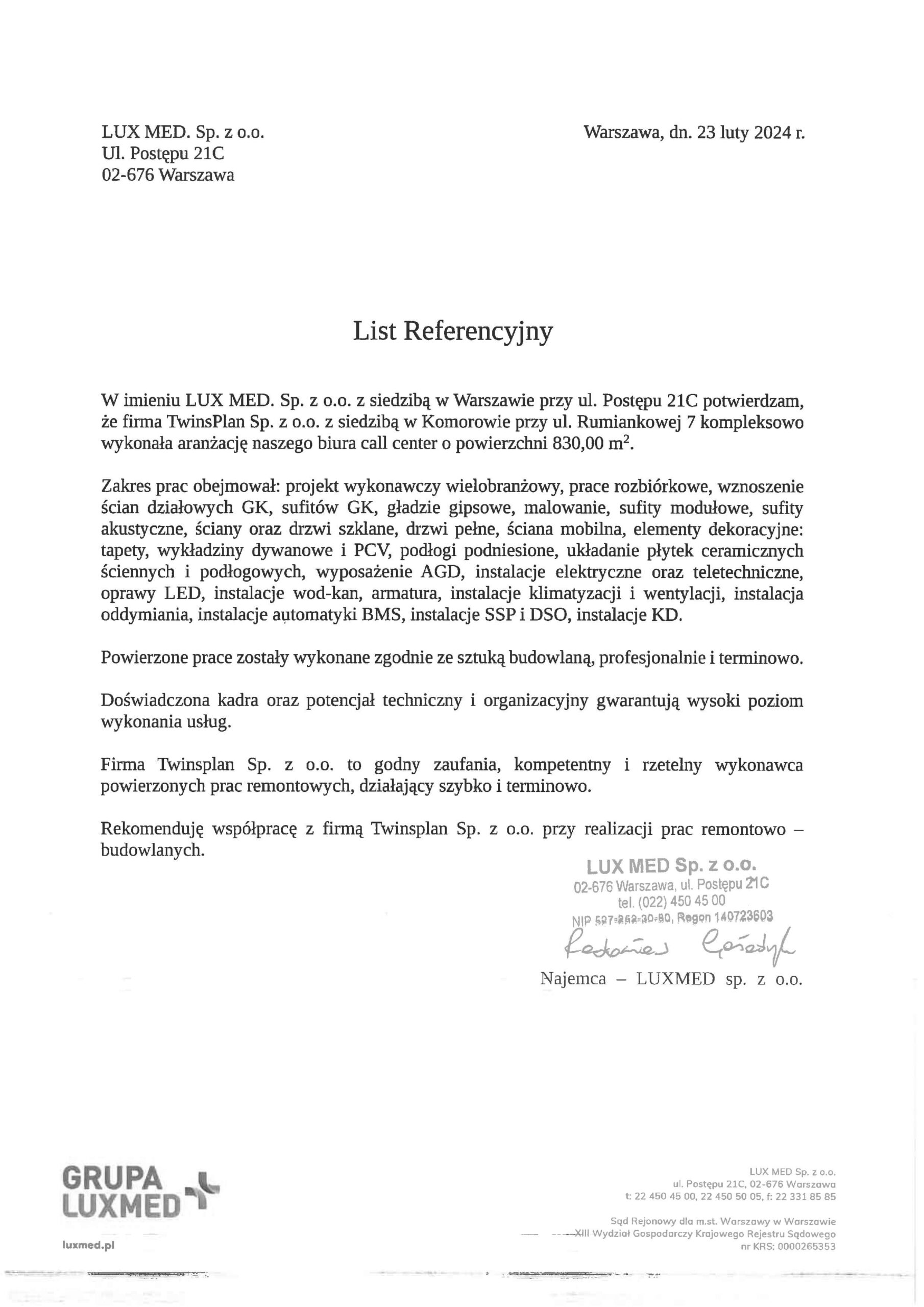 Referencja Lux Med | Twinsplan